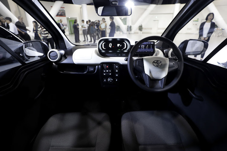 The interior of a Toyota Motor Corp ultra-compact battery-electric vehicle (BEV) is seen during a media briefing ahead of the Tokyo Motor Show 2019 on October 10 2019.