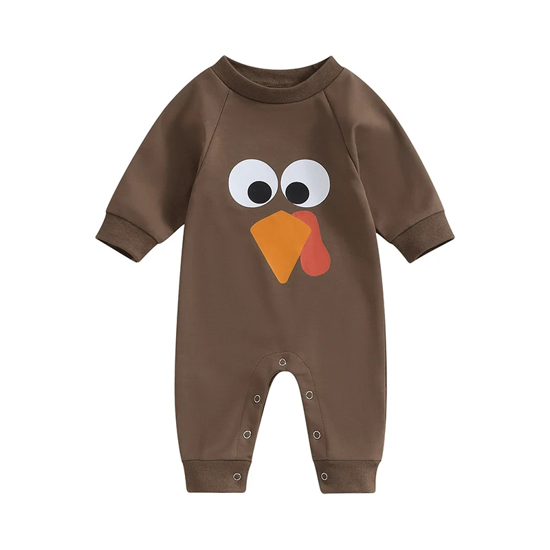 Barboteuse Mignonne Thanksgiving Bébé Garçons Filles Imprimé Dessin Animé Manches Longues Automne Combinaison Parfaite