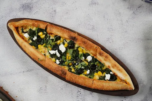 Spinach Corn And Olives Pide