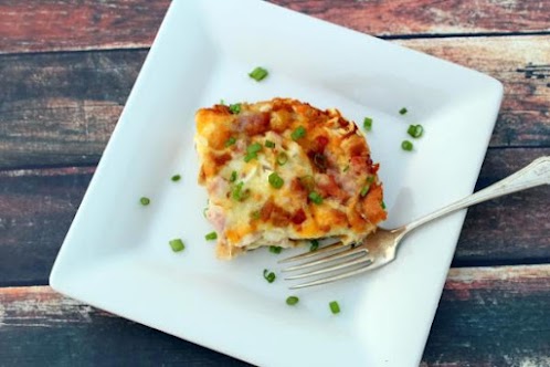 Cheesy Ham & Bacon Breakfast Casserole