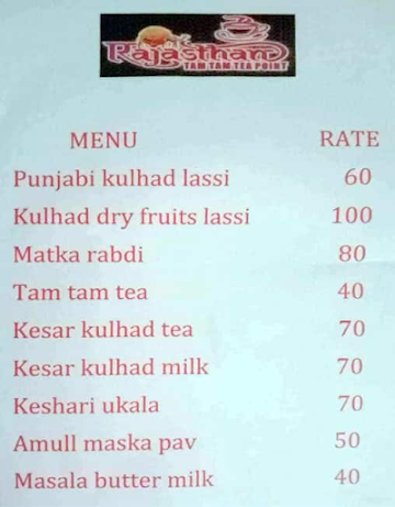 Rajasthan Tam Tam Tea Point menu 