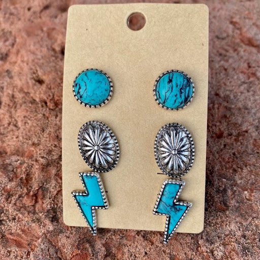 Title 5, Bohemian Turquoise Alloy Stud Earrings, a styli...
