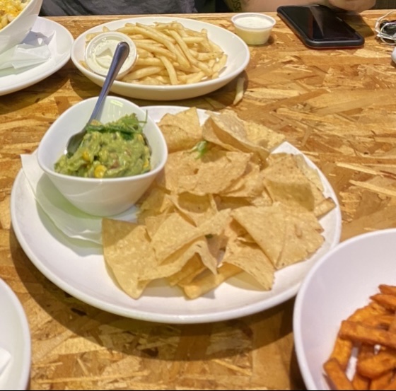 Chips and guacamole, sweet potato fries, regular fries