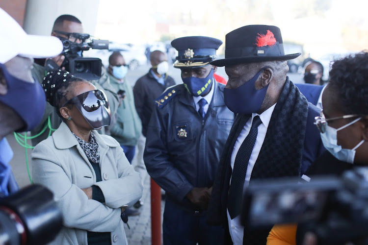 Police minister Bheki Cele and national police commissioner Gen Khehla Sitole on the first day of Covid-19 vaccinations for members of the police service.