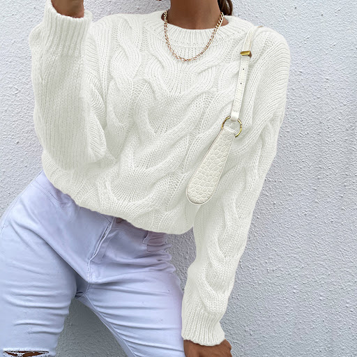 Title 7, Long Sleeve Knitted Thread Turtleneck Loose Swe...