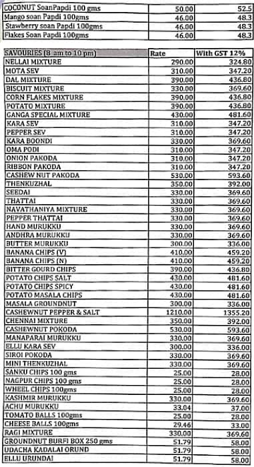 Selvam Sweets menu 