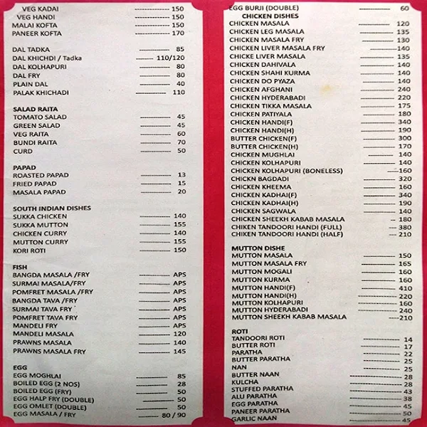 Rajesh Restaurant & Bar menu 