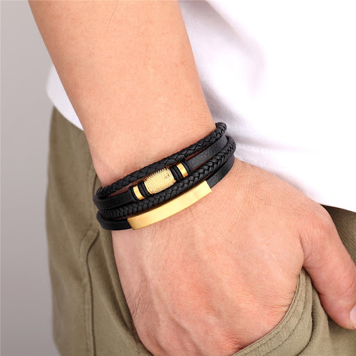 Title 2, Stainless Steel Beads Mens Multilayer Leather ...
