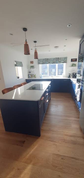 Blue Shaker style kitchen with Quartz Worktops album cover