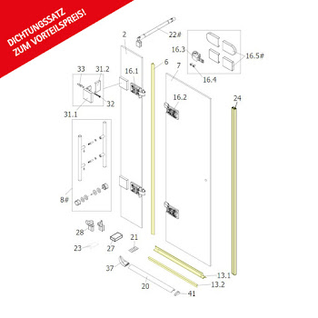 Dichtungssatz für 8 mm Drehtür an Nebenteil