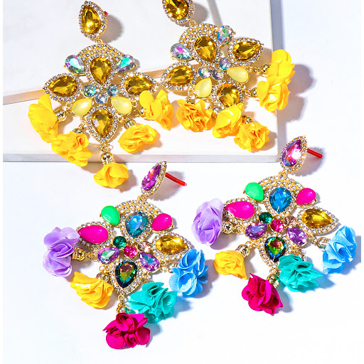 Title 11, Bohemia Color Diamond Flower Female Earrings, a...