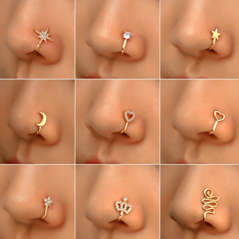 Creatieve neus piercing ornament met ster, hart en kroon. Unieke versiering voor een stijlvolle en charmante uitstraling.
