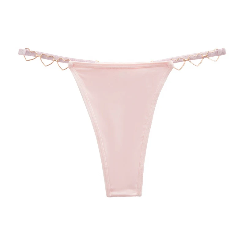 Culotte taille basse avec ruban argenté, anneau d'amour, sans couture, string en T. Confort et sensualité irrésistibles.