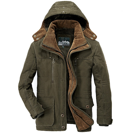 Title 3, Thickened multi-pocket hooded mens cotton coat...