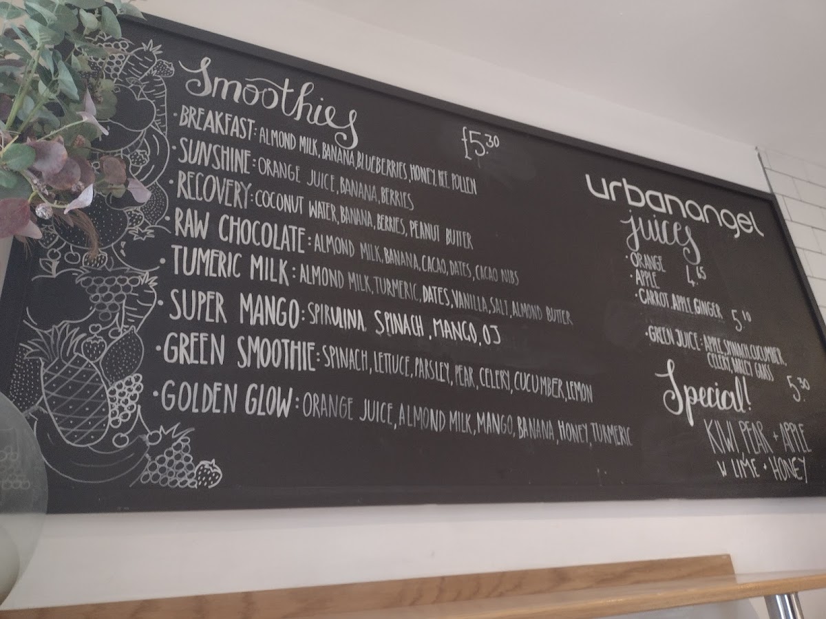 Urban Angel gluten-free menu