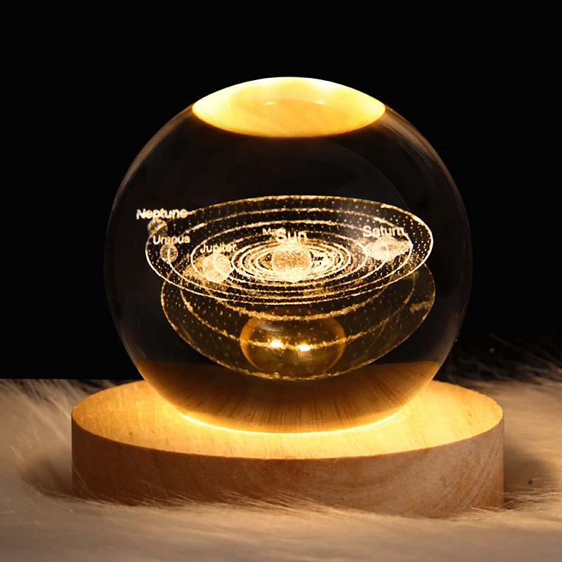 LED Nachtlampje Galaxy Kristallen Bol Tafellamp 3D Planeet Maan, Slaapkamer Decoratie voor Kinderen, Feestje en Verjaardag.