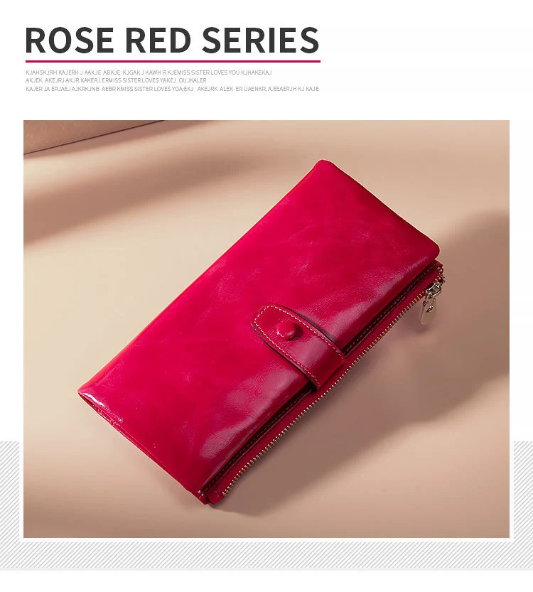 Dames leren lange portemonnee met meerdere kaartsleuven, retro stijl, olie gewaxt leer, handig muntenvakje voor dames.