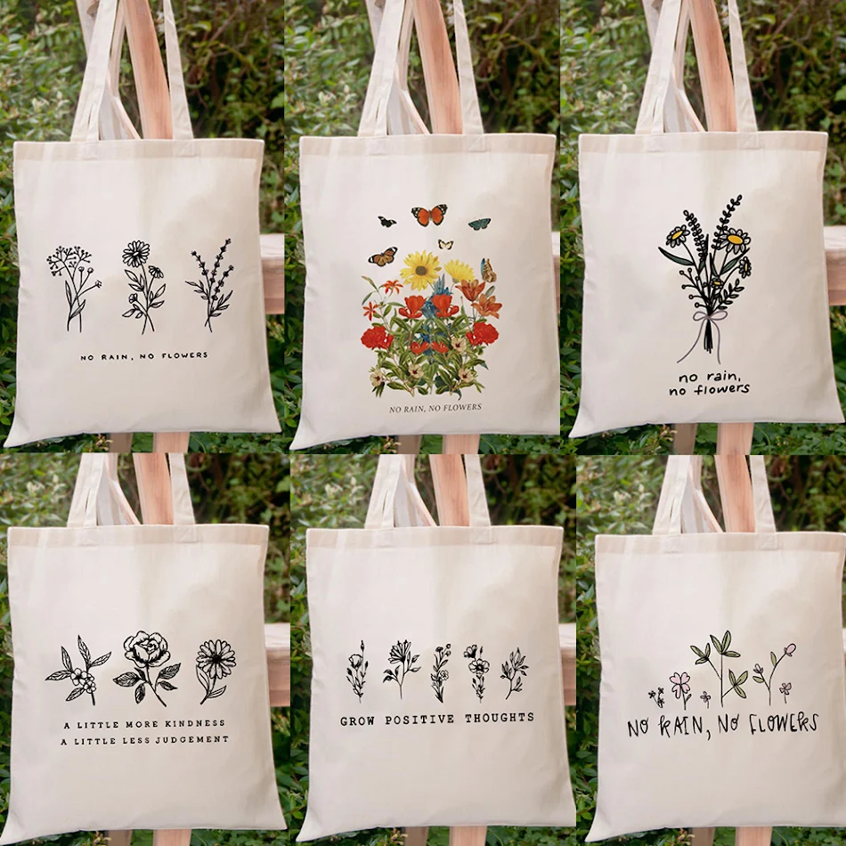 Bolsa de lona estampada, bolsa de ombro, tote de moda estudantil, sacola de compras ideal para livros, compras e uso diário.