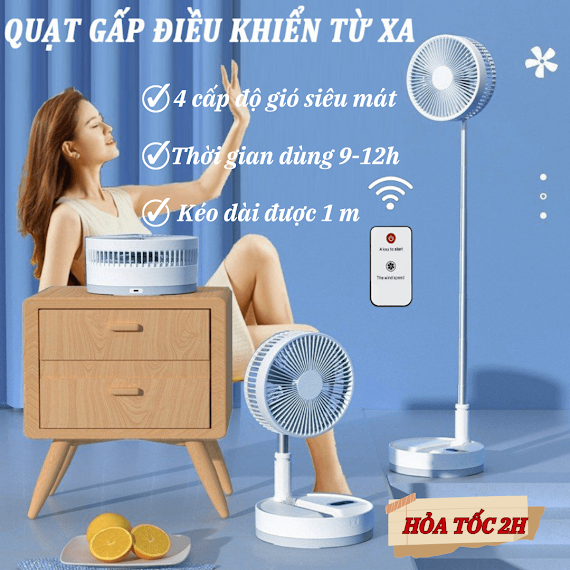 [ Kéo Dài 1 Mét ] Quạt Mini Sạc Điện Gấp Gọn - Quạt Tích Điện Để Bàn Xoay 180 Độ, 3 Tốc Độ Gió, Cổng Sạc Usb, Pin 7200Mah