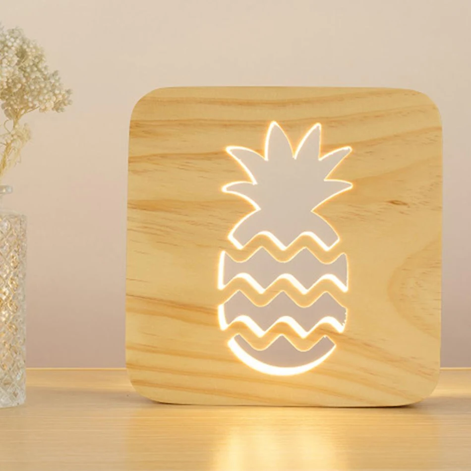 LED drvena ananas noćna lampa sa USB-om, toplo i dekorativno svetlo, savršeno za dečije sobe.