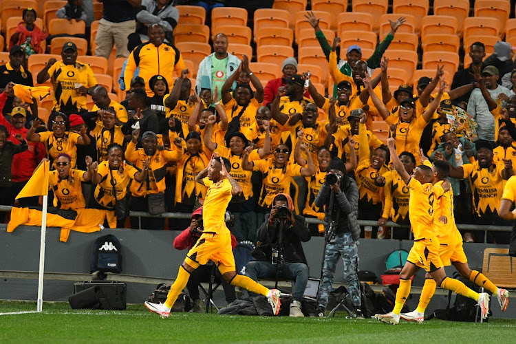 Pule Mmodi celebrates scoring for Kaizer Chiefs in their 3-0 DStv Premiership win against AmaZulu at FNB Stadium on Sunday.