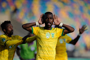 Knox Mutizwa of Golden Arrows celebrating his second goal during the Nedbank Cup, Quarter Final match between Bloemfontein Celtic and Golden Arrows at Dr Molemela Stadium on March 30, 2019 in Bloemfontein, South Africa. 