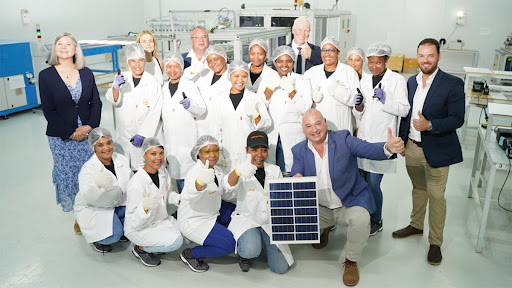 The launch was attended by alderman James Vos (holding solar panel), the City of Cape Town's mayoral committee member for economic growth.