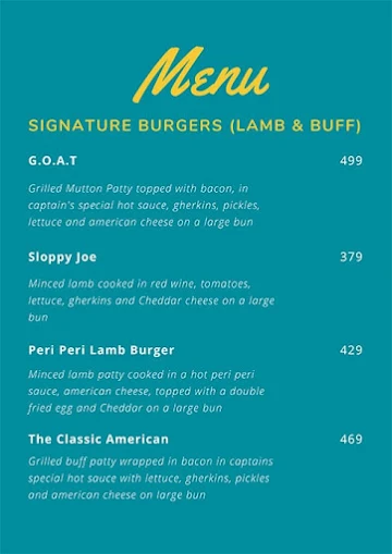 Captain G's Burger Company menu 