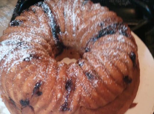 Splenda Blend Blueberry Sour Cream Pound Cake. Dusted lightly with powdered sugar.