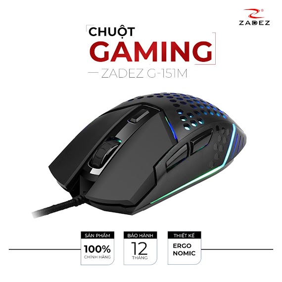 Chuột Gaming 7200 Dpi Đèn Led Rgb Hỗ Trợ Macro Zadez G - 151M 6 Nút Chức Năng Lập Trình Qua Driver | Hàng Chính Hãng