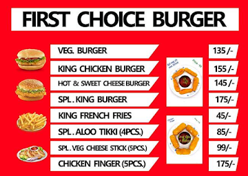 First Choice Burger menu 