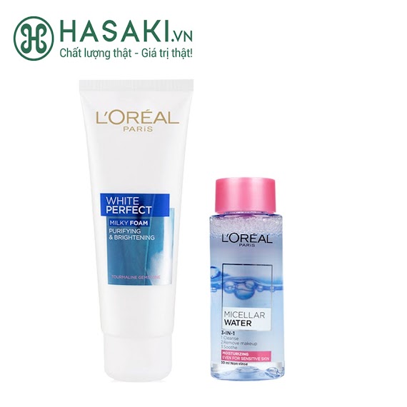 Combo L'oreal Sữa Rửa Mặt Sáng Da 100Ml + Nước Tẩy Trang Dành Cho Da Khô, Da Thường Và Da Nhạy Cảm 30Ml