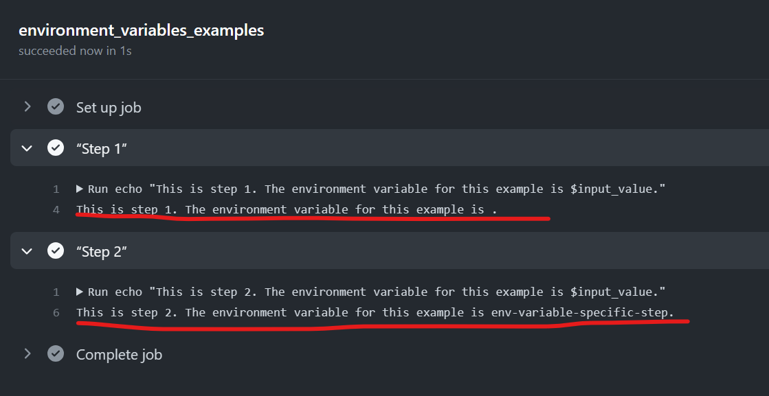 Environment variable output example