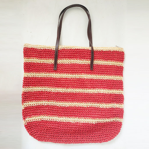 Title 4, Striped Color Matching Crochet Beach Bag, Large...