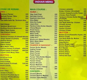 Oye Balle Balle Dhaba menu 