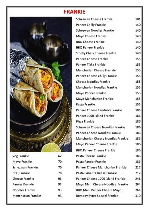 Bombay Bytes menu 