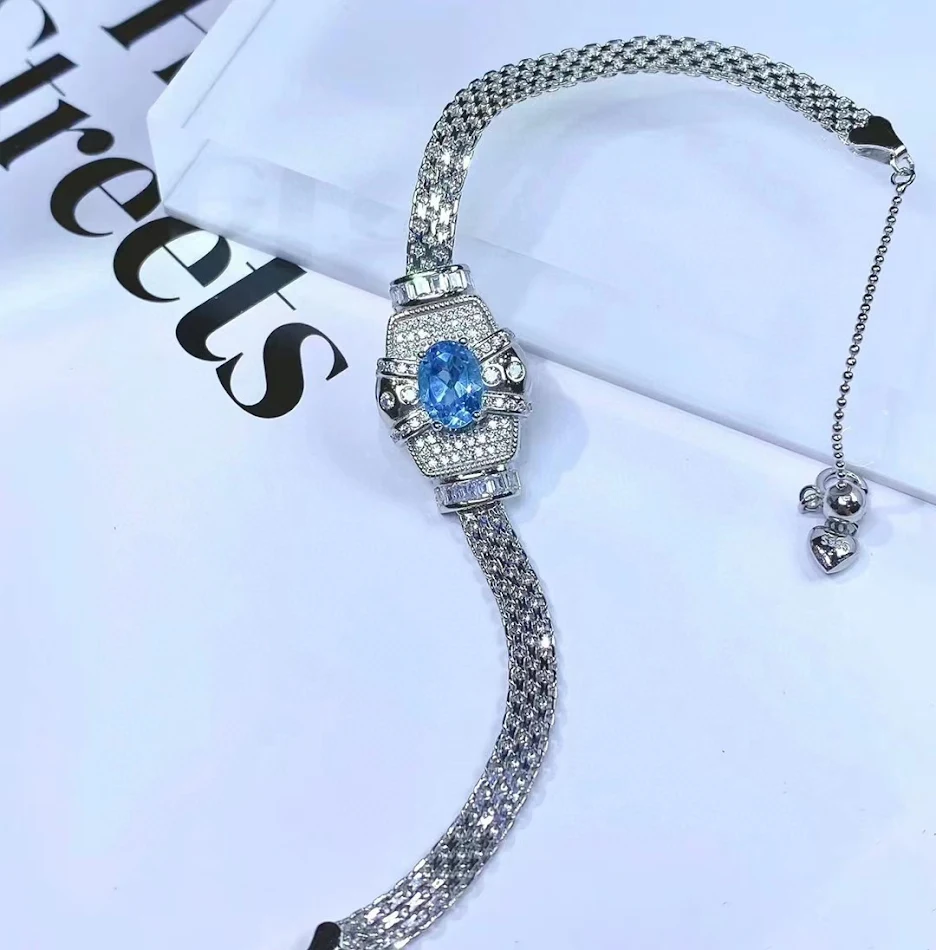 Dames S925 Sterling Zilveren Armband met Topaas Kristallen. Schitterende armband, ideaal als cadeau. Verfijnde sieraden voor een speciale look.