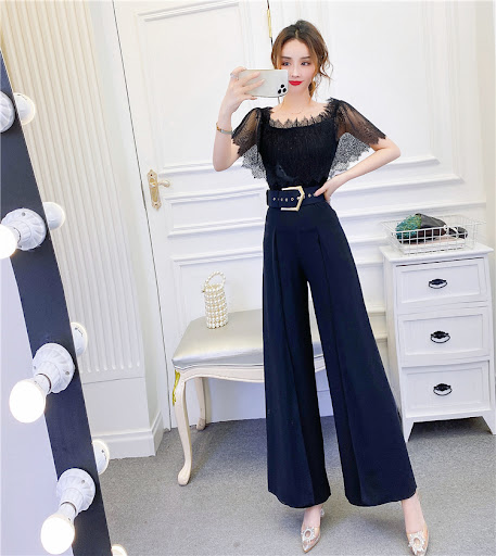 Title 9, High Waist Drape Stitching Mesh Wide-leg Pants ...