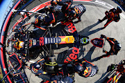 Max Verstappen of the Netherlands driving the Aston Martin Red Bull Racing RB15 makes a pitstop during the Australian Grand Prix in Melbourne on Sunday.