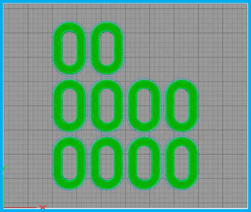 Figure 8: Simplify3D layout of ten tensile specimens on a Prusa i3 MK2.