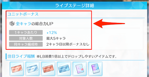 楽曲ごとのユニットボーナスも確認する