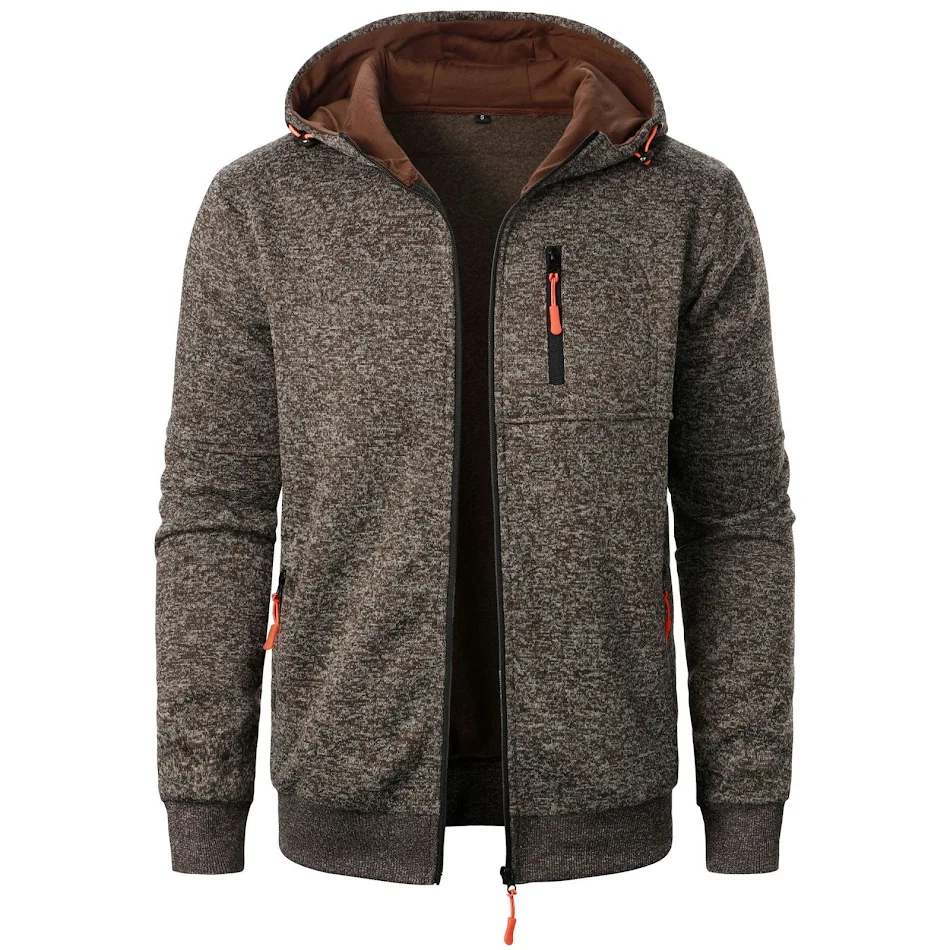 Chaqueta con capucha jacquard casual deportiva para hombre, cárdigan tejido, ideal para fitness y uso diario, cómoda y versátil.