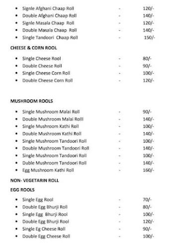 Mugal Roll Express menu 