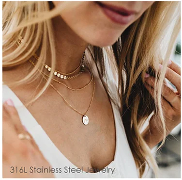 Title 3, Collier en acier inoxydable avec pendentif diam...