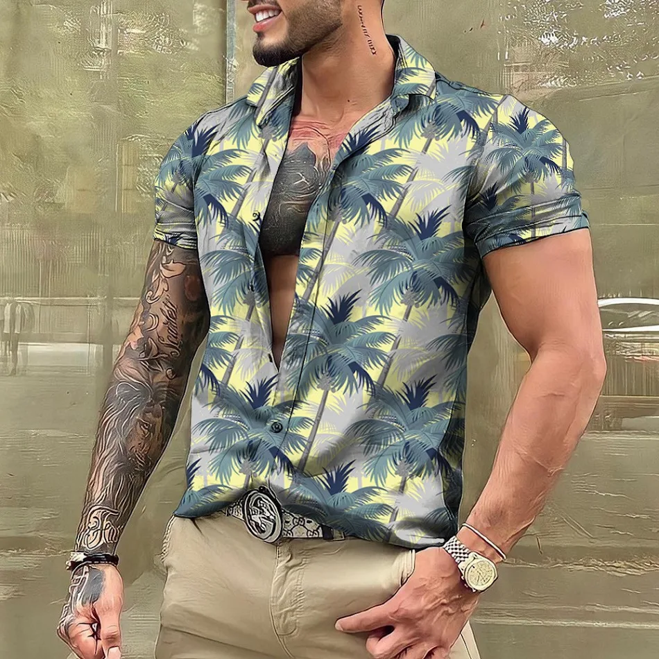 Camicia Hawaiana Uomo Maniche Corte con Revers – Comfort e Stile Tropicale per un Look Casual e Fresco, Perfetta per l'Estate e le Vacanze