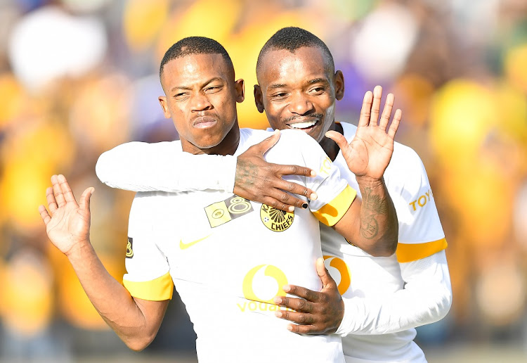 Ashley du Preez of Kaizer Chiefs celebrates his goal with teammate Khama Billiat in the MTN8 quarterfinal at Danie Craven Stadium in Stellenbosch on August 28 2022.