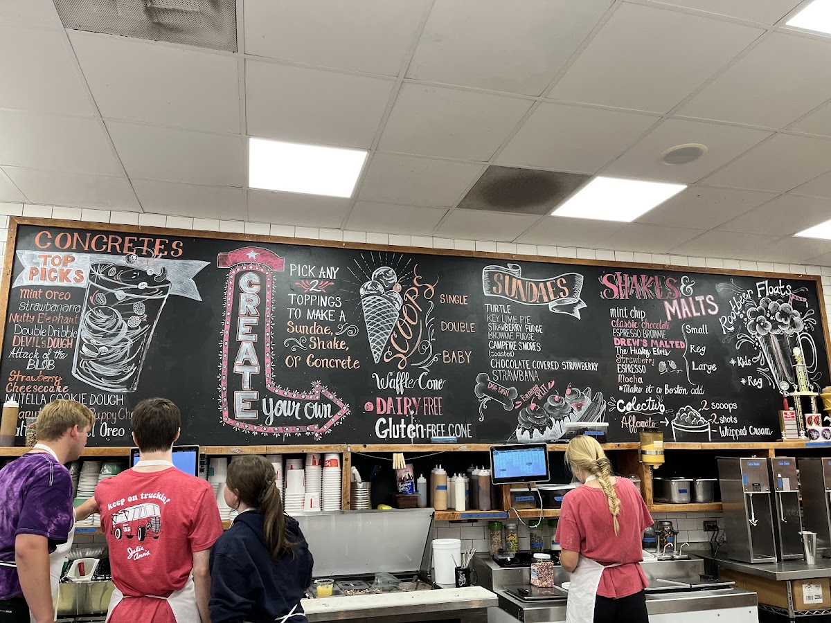 Julie Ann's Frozen Custard gluten-free menu