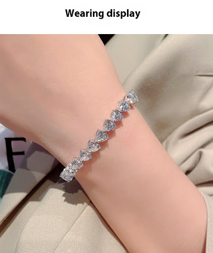 Title 8, Womens S925 Silver Diamond Heart Zircon Bracel...