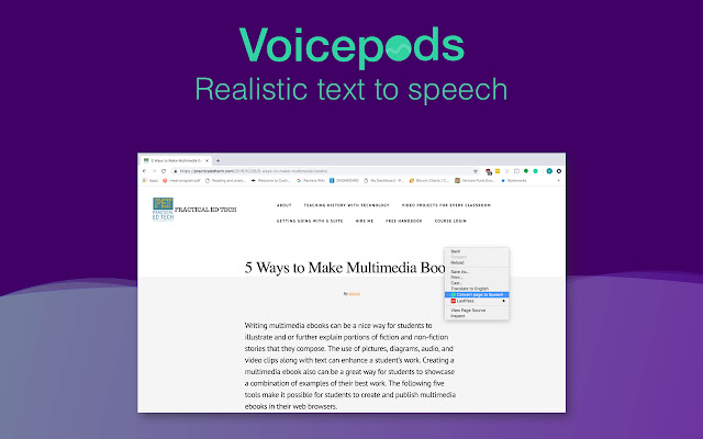 Voicepods - Realistic Text to Speech chrome extension