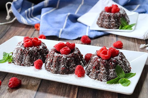 Mini Chocolate Raspberry Rum Cakes